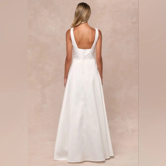 Lulus Modern Affection White Taffeta Pleated Sleeveless Maxi Dress Wedding - Picture 5 of 10